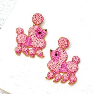 Pink Poodle Seed Beaded Dangle Earrings